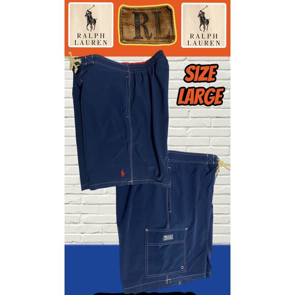 Polo Ralph Lauren Swim Board Shorts Men’s Size Large Blue Cargo Trunks Classic - Picture 1 of 10